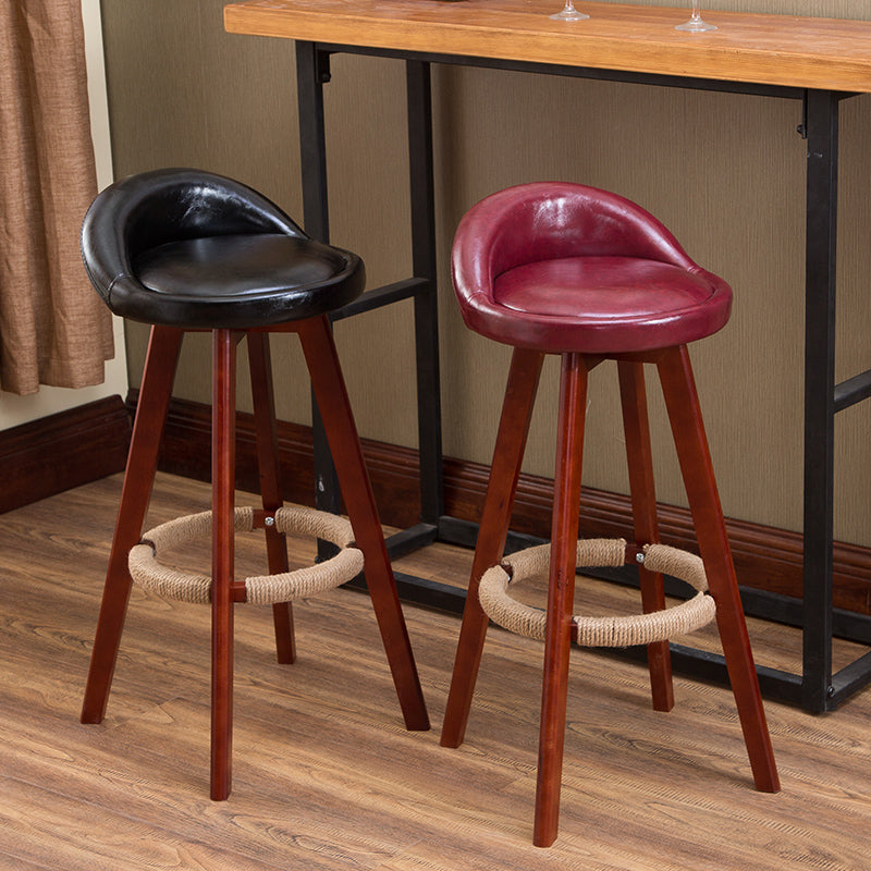 Bar Chair Bar Stool with Hemp Rope Wrapped Footrest Bucket Seat Design Fabric Upholstered Solid Beech Wood Legs Multifunctional Counter Chair for Home Bar Kitchen Island Cafe Pub Indoor Home Decoration