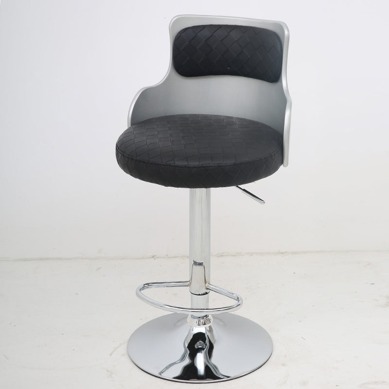 Bar Chair Bar Stool with Grid Woven PU Leather Cushion ABS Plastic Backrest Chrome Metal Base Multifunctional Height Adjustable Swivel Stool for Home Bar Kitchen Island Pub Living Room Home Decor