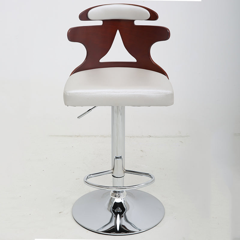 Bar Chair Bar Stool with Cut-Out Wood Backrest PU Leather Cushion Chrome Metal Base Multifunctional Height Adjustable Swivel Stool for Home Bar Kitchen Island Pub Living Room Home Decor