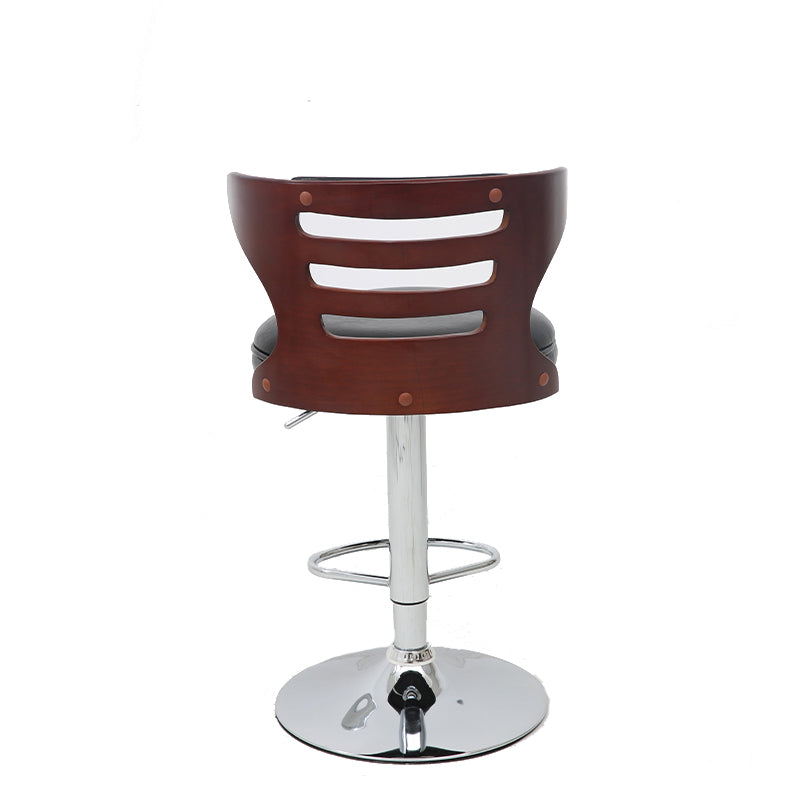 Bar Chair Bar Stool with Slatted Wood Backrest Round PU Leather Cushion Chrome Metal Base Multifunctional Height Adjustable Swivel Stool for Home Bar Kitchen Island Pub Living Room Home Decor