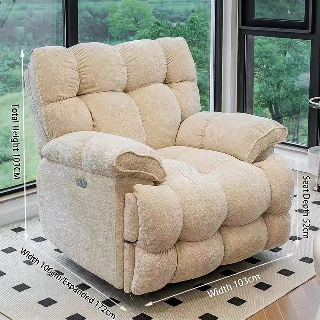 Recliner Sofa with Adjustable Back and Footrest, Faux Fabric Lazy Sofa for Living Room Bedroom, Comfortable Relaxing Lounge Chair with Remote Control and Phone Holder
