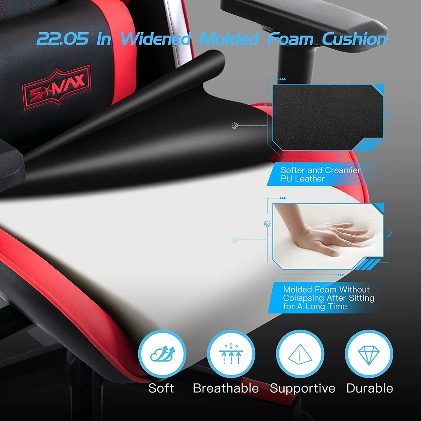 Ergonomic Gaming Chair High Back PU Leather Racing Style Computer Chair with Adjustable Headrest Lumbar Pillow 160° Reclining 4D Armrest Swivel Office Chair