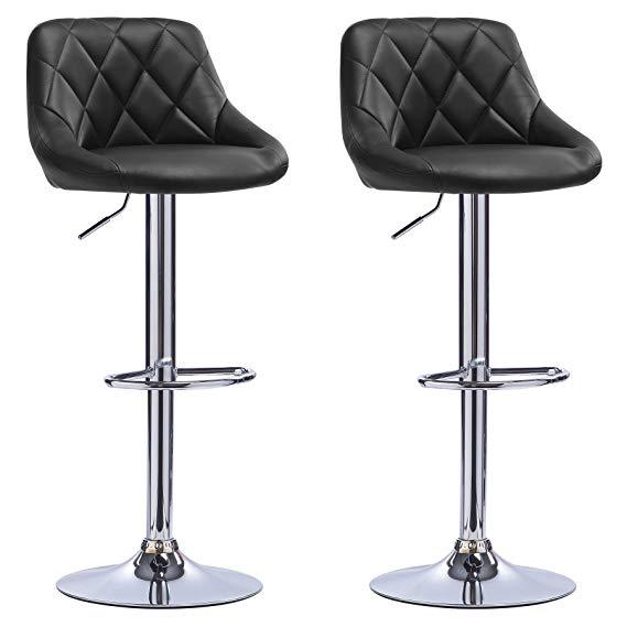 Bar Chair Bar Stool with Diamond Quilted Leather Cushion Chrome Metal Base Multifunctional Height Adjustable Swivel Stool for Home Bar Kitchen Island Pub Living Room Home Decor