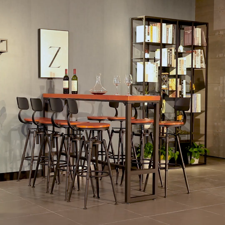 Bar Chair Bar Stool with Industrial Pipe Legs Wood/Leather Seat Black Metal Base Multifunctional Height Adjustable Swivel Stool for Home Bar Kitchen Island Pub Living Room Home Decor
