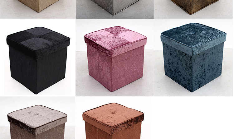 Red and Blue Fabric Storage Ottoman with Folding Design-Square Footstool for Home Organization