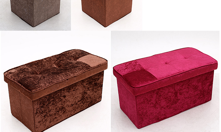 Red and Blue Fabric Storage Ottoman with Folding Design-Square Footstool for Home Organization