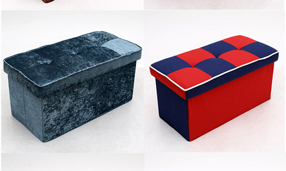 Red and Blue Fabric Storage Ottoman with Folding Design-Square Footstool for Home Organization