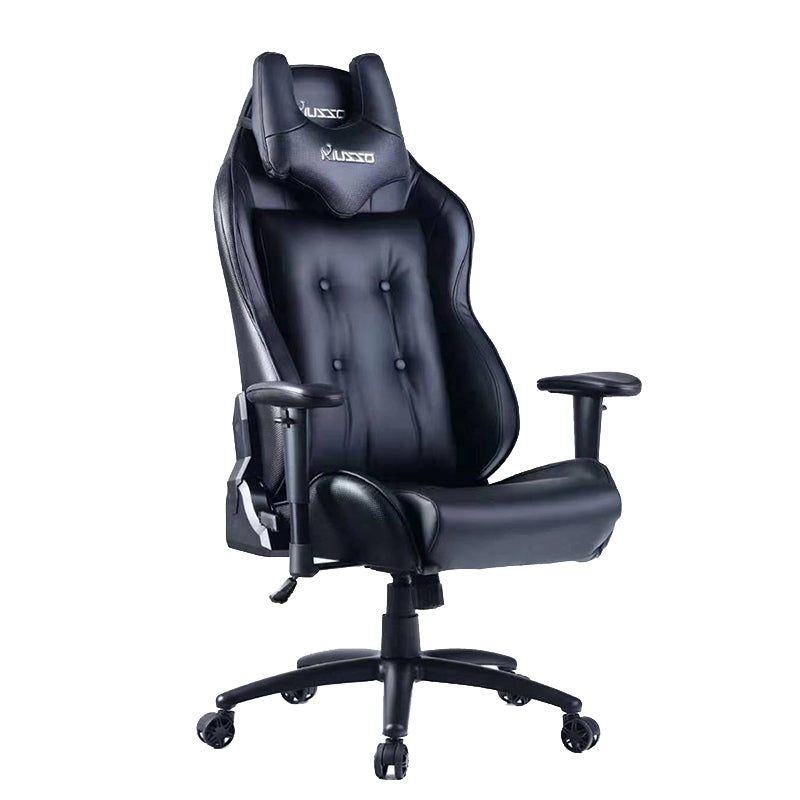 Leather Gaming Chair with Headrest Button-Tufted Back Adjustable Arms Ergonomic Support for Extended Gaming & Office Work Sessions
