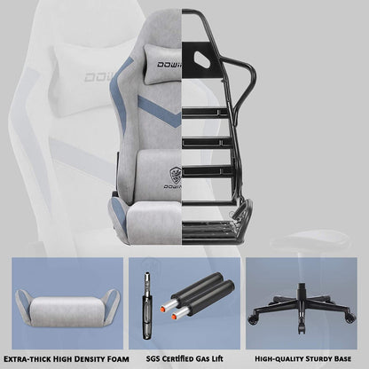 Dowinx Ergonomic Fabric Gaming Chair High Back Racing Style Computer Chair with Massage Lumbar Pillow 170° Reclining Retractable Footrest