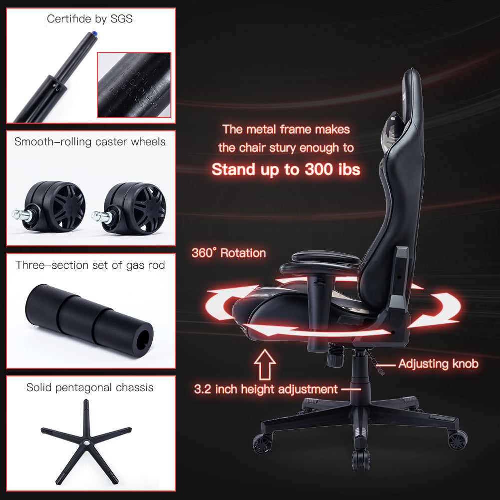 MUSSO ZERO Series Black-White Gaming Chair Headrest Adjustable Arms Sturdy Base Ergonomic Support for Extended Gaming & Office Work Sessions