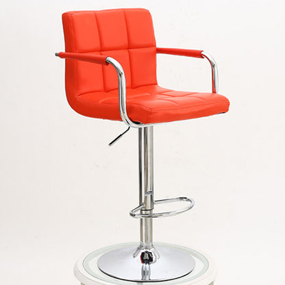 Bar Stool Adjustable Height Swivel Bar Chair with Armrests PU Leather Fabric Upholstered Counter Height Stool with Chrome Base and Footrest for Kitchen Island Pub and Home Bar