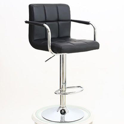 Bar Stool Adjustable Height Swivel Bar Chair with Armrests PU Leather Fabric Upholstered Counter Height Stool with Chrome Base and Footrest for Kitchen Island Pub and Home Bar