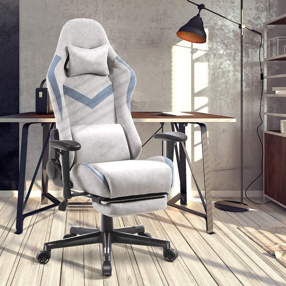 Dowinx Ergonomic Fabric Gaming Chair High Back Racing Style Computer Chair with Massage Lumbar Pillow 170° Reclining Retractable Footrest