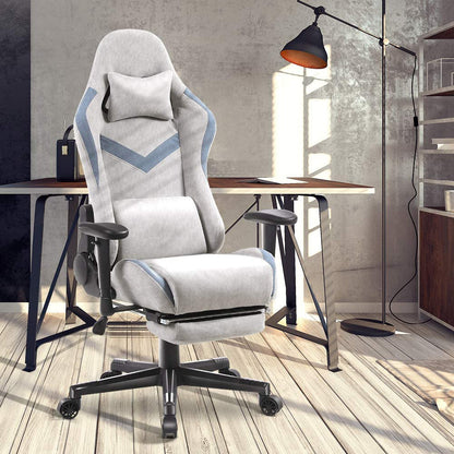 Dowinx Ergonomic Fabric Gaming Chair High Back Racing Style Computer Chair with Massage Lumbar Pillow 170° Reclining Retractable Footrest