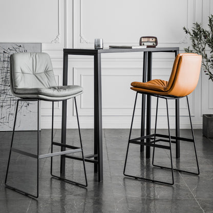 Bar Chair Modern Upholstered Bar Stool with Fabric or Leather Cushion Black Metal Sled Legs Fixed Height Counter Bar Stool for Home Bar Kitchen Island Pub Living Room Home Decor