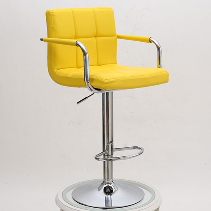 Bar Stool Adjustable Height Swivel Bar Chair with Armrests PU Leather Fabric Upholstered Counter Height Stool with Chrome Base and Footrest for Kitchen Island Pub and Home Bar