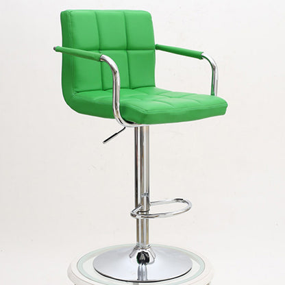 Bar Stool Adjustable Height Swivel Bar Chair with Armrests PU Leather Fabric Upholstered Counter Height Stool with Chrome Base and Footrest for Kitchen Island Pub and Home Bar