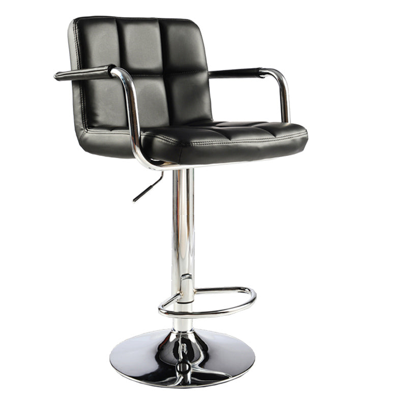 Bar Stool Adjustable Height Swivel Bar Chair with Armrests PU Leather Fabric Upholstered Counter Height Stool with Chrome Base and Footrest for Kitchen Island Pub and Home Bar