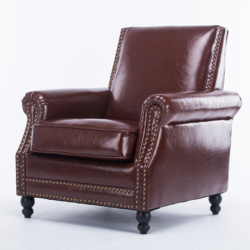 Retro American Leather Leisure Sofa Brass Rivet Detail Classic Bun Feet & Plush Seating