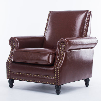 Retro American Leather Leisure Sofa Brass Rivet Detail Classic Bun Feet & Plush Seating