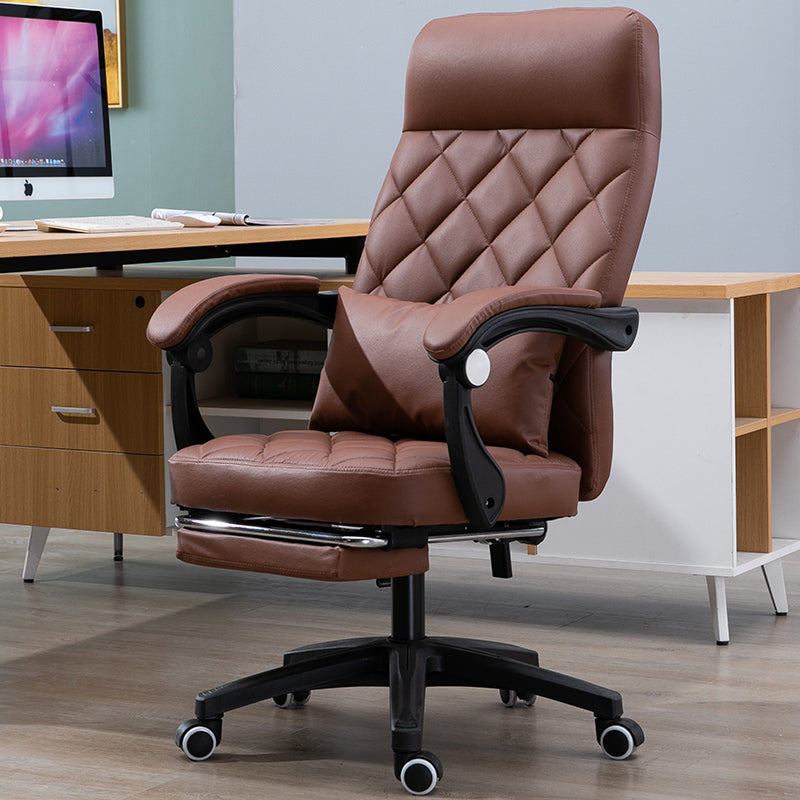 Black Quilted Leather High-Back Office Chair Footrest, Adjustable  Ergonomic Support for Daily Luxurious Work & Cozy Relaxation in Home Workspaces