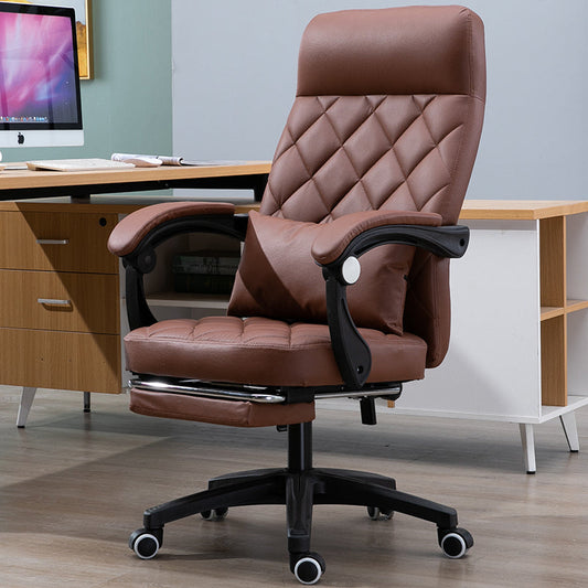 Black Quilted Leather High-Back Office Chair Footrest, Adjustable  Ergonomic Support for Daily Luxurious Work & Cozy Relaxation in Home Workspaces