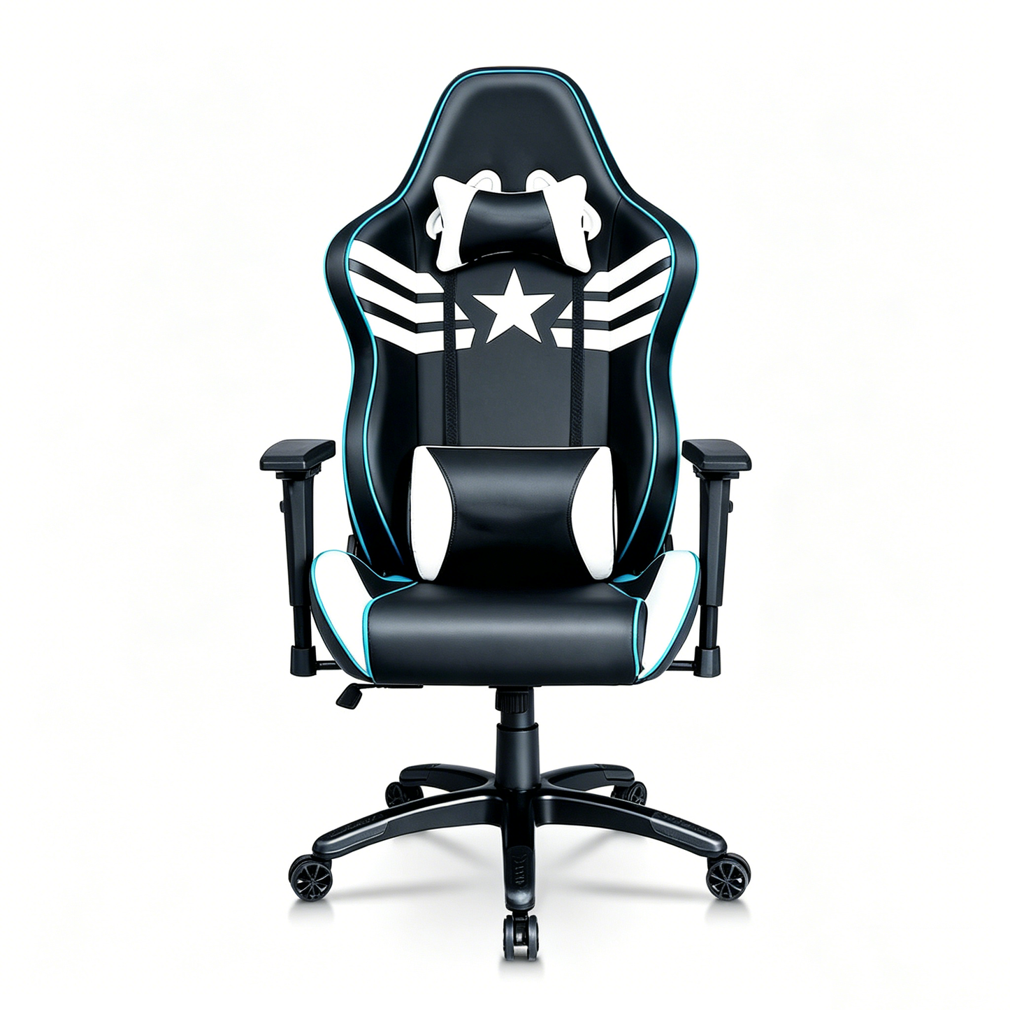 Captain America Themed Ergonomic Gaming Chair High Back PU Leather Racing Style Computer Chair with Adjustable Headrest Lumbar Pillow and 360° Swivel Base