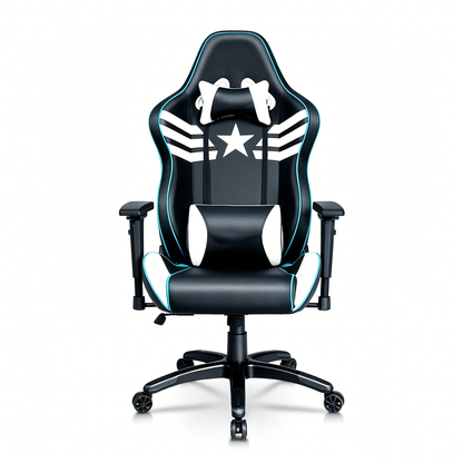 Captain America Themed Ergonomic Gaming Chair High Back PU Leather Racing Style Computer Chair with Adjustable Headrest Lumbar Pillow and 360° Swivel Base