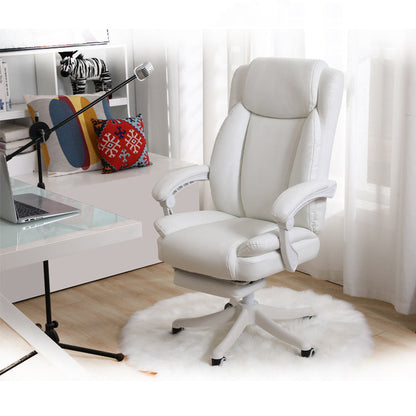 Luxury Brown Leather High-Back Office Chair Footrest, Ergonomic Support Chrome Casters – Plush Executive Seating for Workspaces & Home Offices