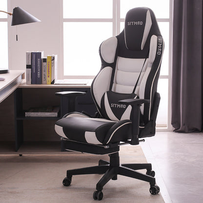 Ergonomic Gaming Chair High Back PU Leather Racing Style Computer Chair with Footrest Adjustable Headrest Lumbar Pillow 180° Reclining Swivel Office Chair