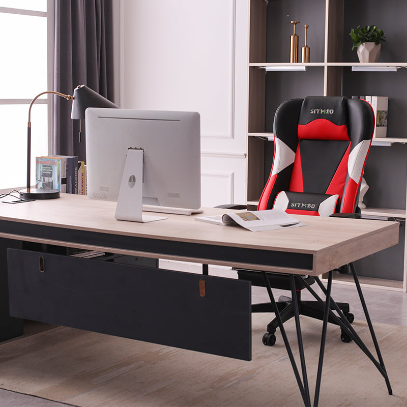 Ergonomic Gaming Chair High Back PU Leather Racing Style Computer Chair with Footrest Adjustable Headrest Lumbar Pillow 180° Reclining Swivel Office Chair