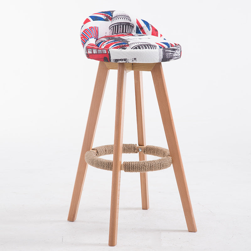 Bar Chair Bar Stool with Hemp Rope Wrapped Footrest Bucket Seat Design Fabric Upholstered Solid Beech Wood Legs Multifunctional Counter Chair for Home Bar Kitchen Island Cafe Pub Indoor Home Decoration