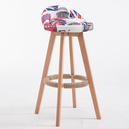 Bar Chair Bar Stool with Hemp Rope Wrapped Footrest Bucket Seat Design Fabric Upholstered Solid Beech Wood Legs Multifunctional Counter Chair for Home Bar Kitchen Island Cafe Pub Indoor Home Decoration