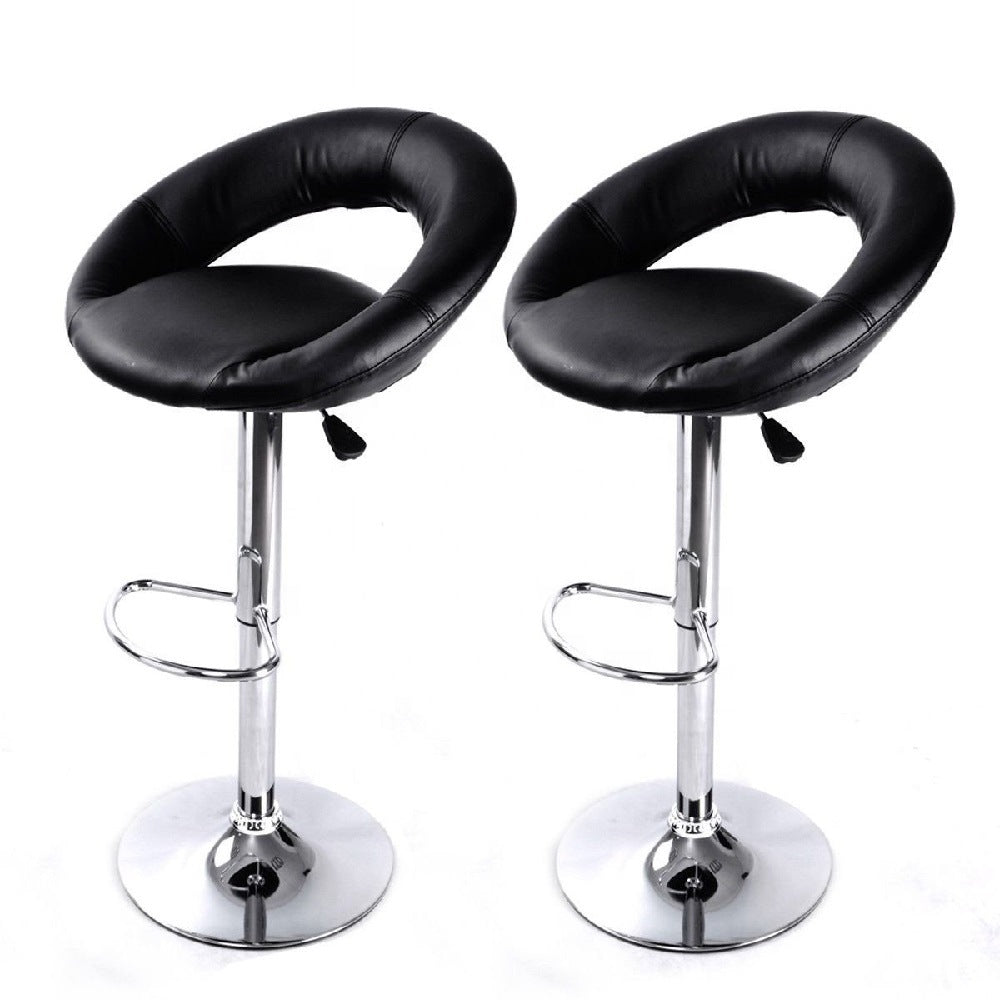 Adjustable Bar Stool Swivel Counter Height Bar Chair with Hollow Backrest PU Leather Upholstered Bar Stool with Chrome Base Footrest for Kitchen Island Pub Home Bar