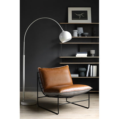 Modern Metal-Frame Armchair Leather & Houndstooth Fabric Contrast Details for Sleek Contemporary Spaces
