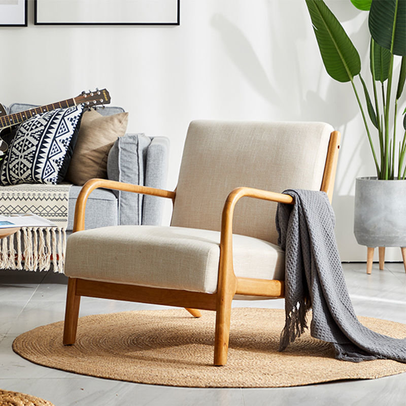 Nordic-Japanese Leisure Chair Light Wood Frame Fabric Cushions with Sofa & Ottoman Options