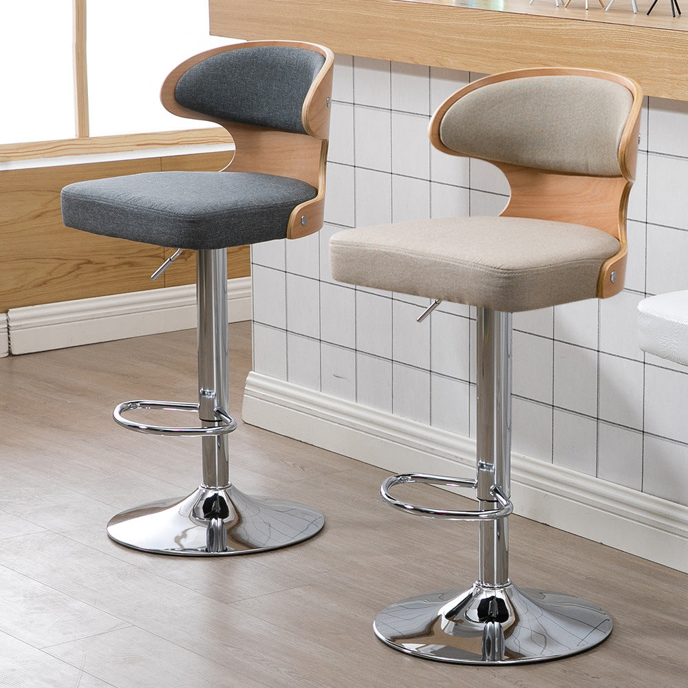 Bar Chair Bar Stool with Curved Wood Backrest Upholstered Seat Chrome Metal Base Multifunctional Height Adjustable Swivel Stool for Home Bar Kitchen Island Pub Living Room Home Decor