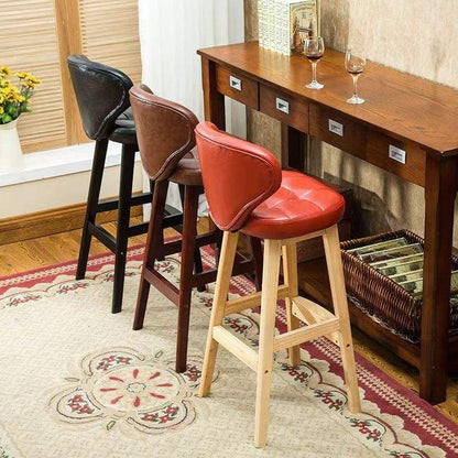 Bar Chair Bar Stool with Tufted Backrest and Cushion PU Leather Upholstered Solid Wood Legs Fixed Height Counter Bar Stool for Home Bar Kitchen Island Pub Living Room Home Decor