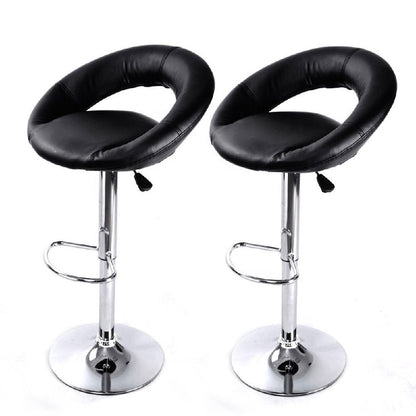 Ring-Shape Hollow Adjustable Bar Stool Leather Upholstery Chrome Base for Home/Commercial Bars