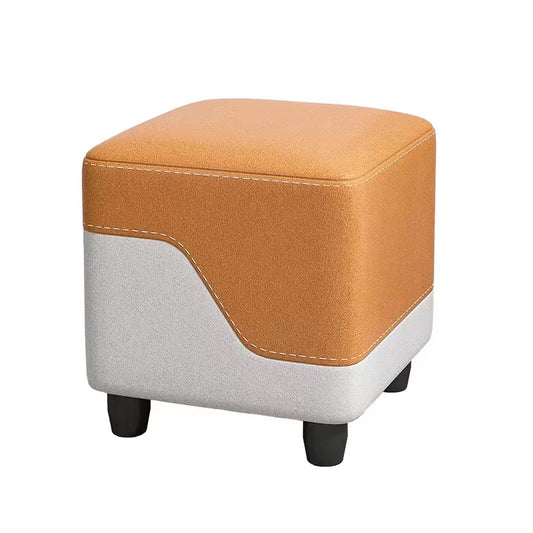 Square Footrest Stool with Solid Wood Frame Dual Tone Upholstered Ottoman Footstool with Non Slip Legs for Living Room Bedroom Entryway