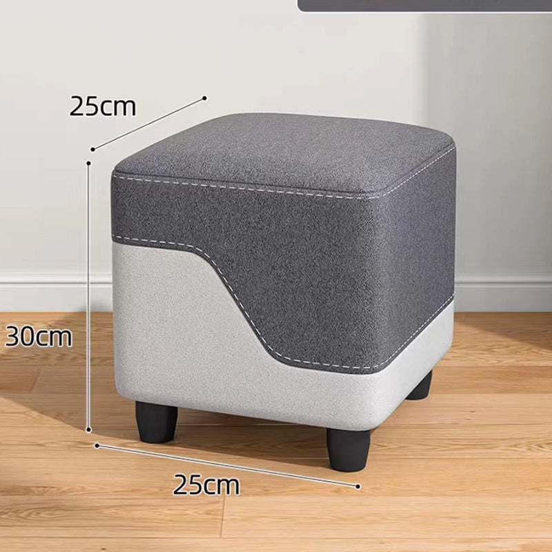 Compact Multi-Use Stool Color-Block Tech Fabric Solid Wood Frame Versatile for Living Room Entryway & Foot Rest