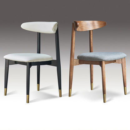 Modern Minimalist Dining Chair Curved Back Design Brass Leg Caps Fabric/Leather Upholstery for Dining & Living Spaces