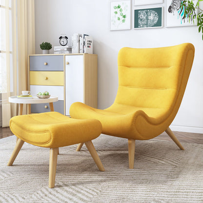 Modern Cozy Leisure Sofa Plush Multi-Hue Fabric Curved Wrapped Back & Matching Ottoman Set