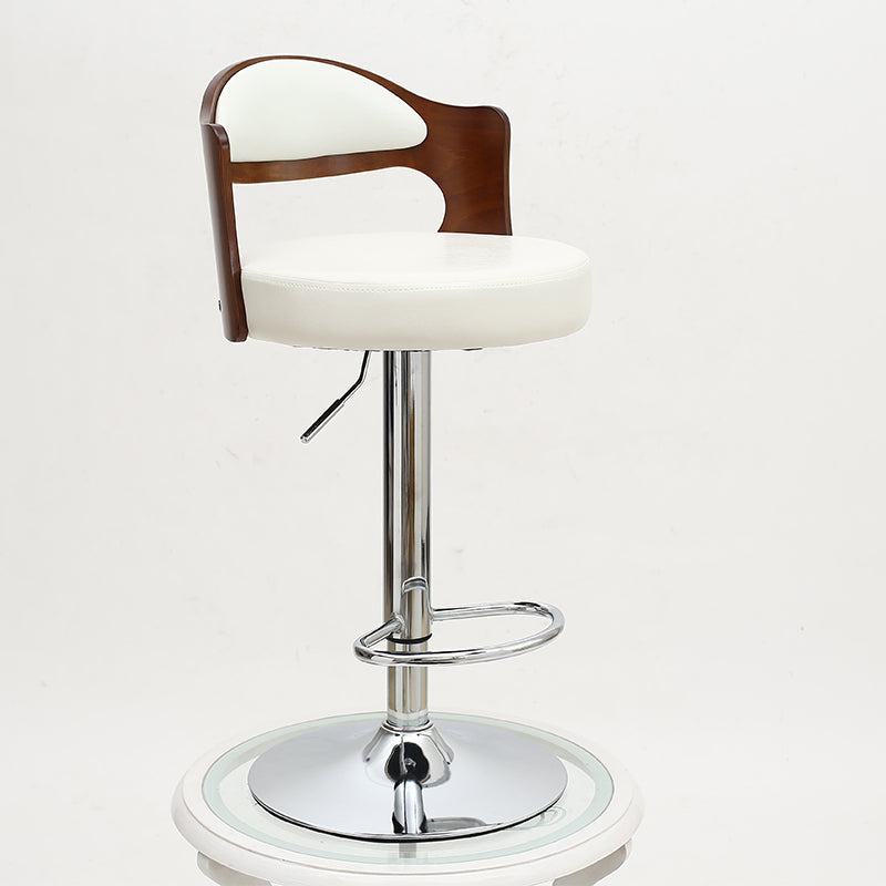 Bar Chair Bar Stool with Cut-Out Wood Backrest Round PU Leather Cushion Chrome Metal Base Multifunctional Height Adjustable Swivel Stool for Home Bar Kitchen Island Pub Living Room Home Decor