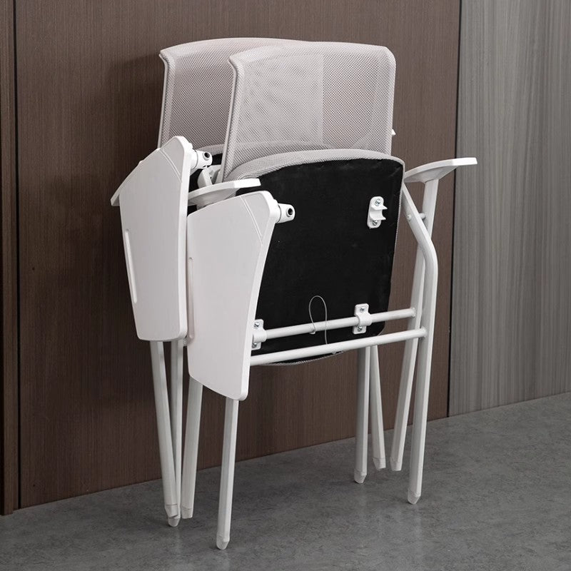 Foldable Training Room Chair with Writing Pad Mesh Back Ergonomic Conference Room Chair with Tablet Armrest and Metal Frame for Classroom Office Meeting