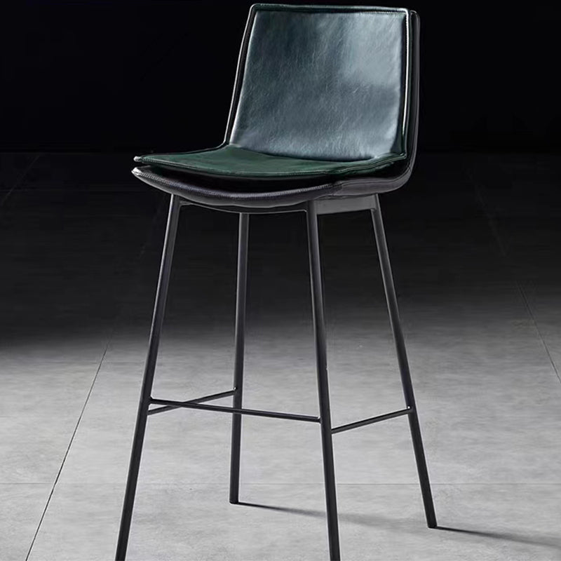 Fixed-Height Leather Bar Stool Retro Textured Upholstery Slim Black Metal Frame for Modern & Luxe Spaces