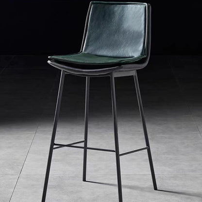 Fixed-Height Leather Bar Stool Retro Textured Upholstery Slim Black Metal Frame for Modern & Luxe Spaces