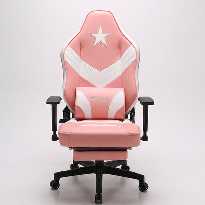 Captain America Style Ergonomic Gaming Chair High Back PU Leather Racing Chair with Footrest Adjustable Headrest Lumbar Pillow 180° Reclining Swivel Office Chair