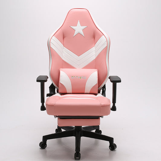 Captain America Style Ergonomic Gaming Chair High Back PU Leather Racing Chair with Footrest Adjustable Headrest Lumbar Pillow 180° Reclining Swivel Office Chair