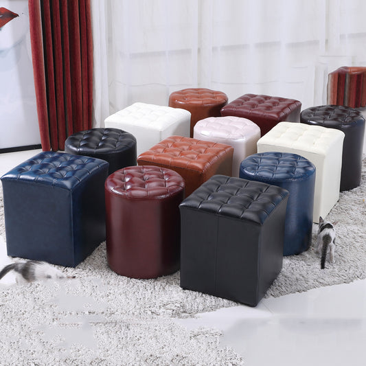 PU Leather Ottoman Footrest Tufted Shoe Changing Stool Square Round Footstool with Multiple Sizes and Colors for Living Room Bedroom Entryway